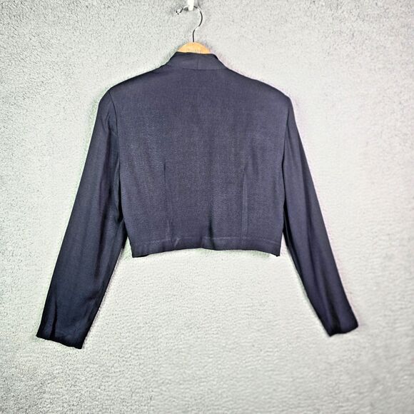 Betsys Things Cropped Navy Blue Jacket Size 10 Embroidered Hem Vintage - Picture 2 of 10
